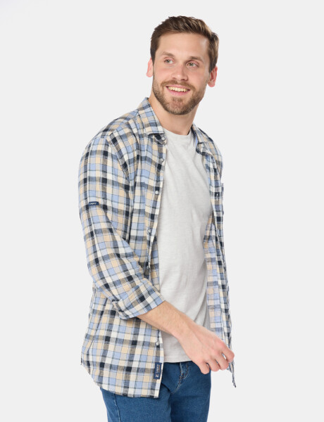 CAMISA DE LINO A CUADROS Azul