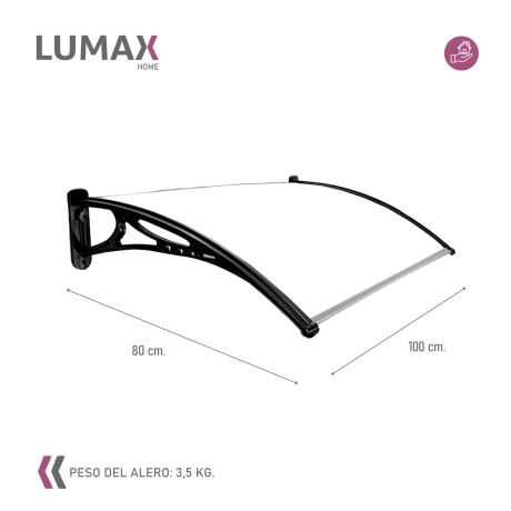 Alero Policarbonato Transparente Y Soporte Negro 1.0 X 0.8 M Blanco