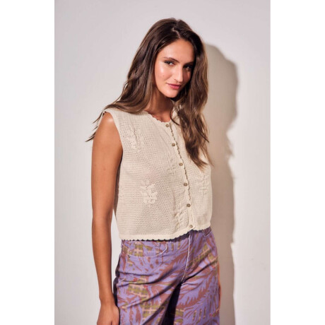 Chaleco Texturado Crochet Flores Beige Melange
