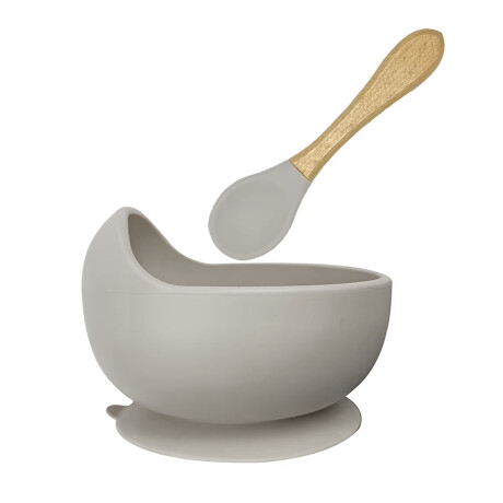 Set de Comida Bebé Irrompible en Silicona c/ Bowl y Cuchara Gris