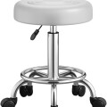 Banquito Giratorio Taburete Ajustable Rueditas Peluquería Blanco