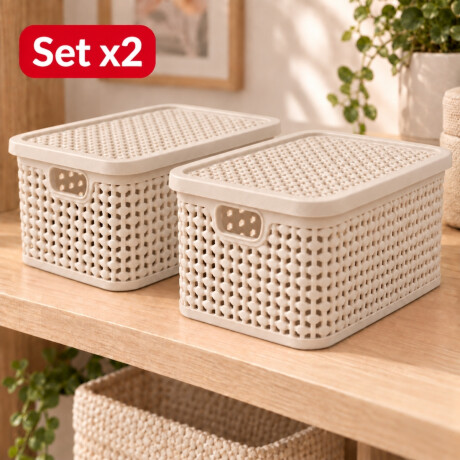 Set x2 Caja simil ratán 2,5 Lts BEIGE
