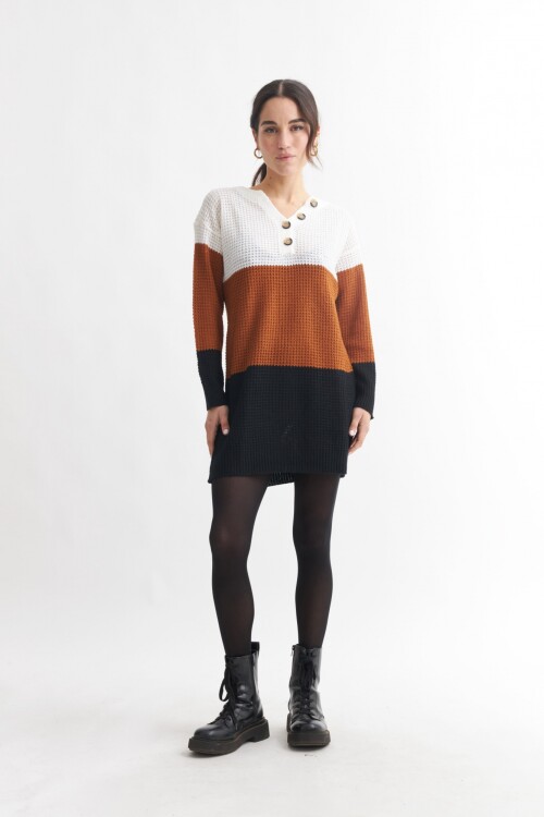 Sweater franjas horizontales MARRON