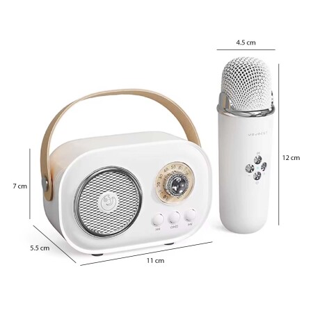 Parlante Vintage Bluetooth y Micrófono Inalámbrico Karaoke Blanco