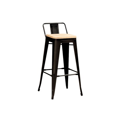 Taburete con respaldo Tolix en metal con asiento de madera Negro