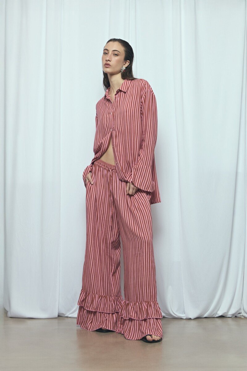 Camisa rayada manga volado PREVENTA rosa
