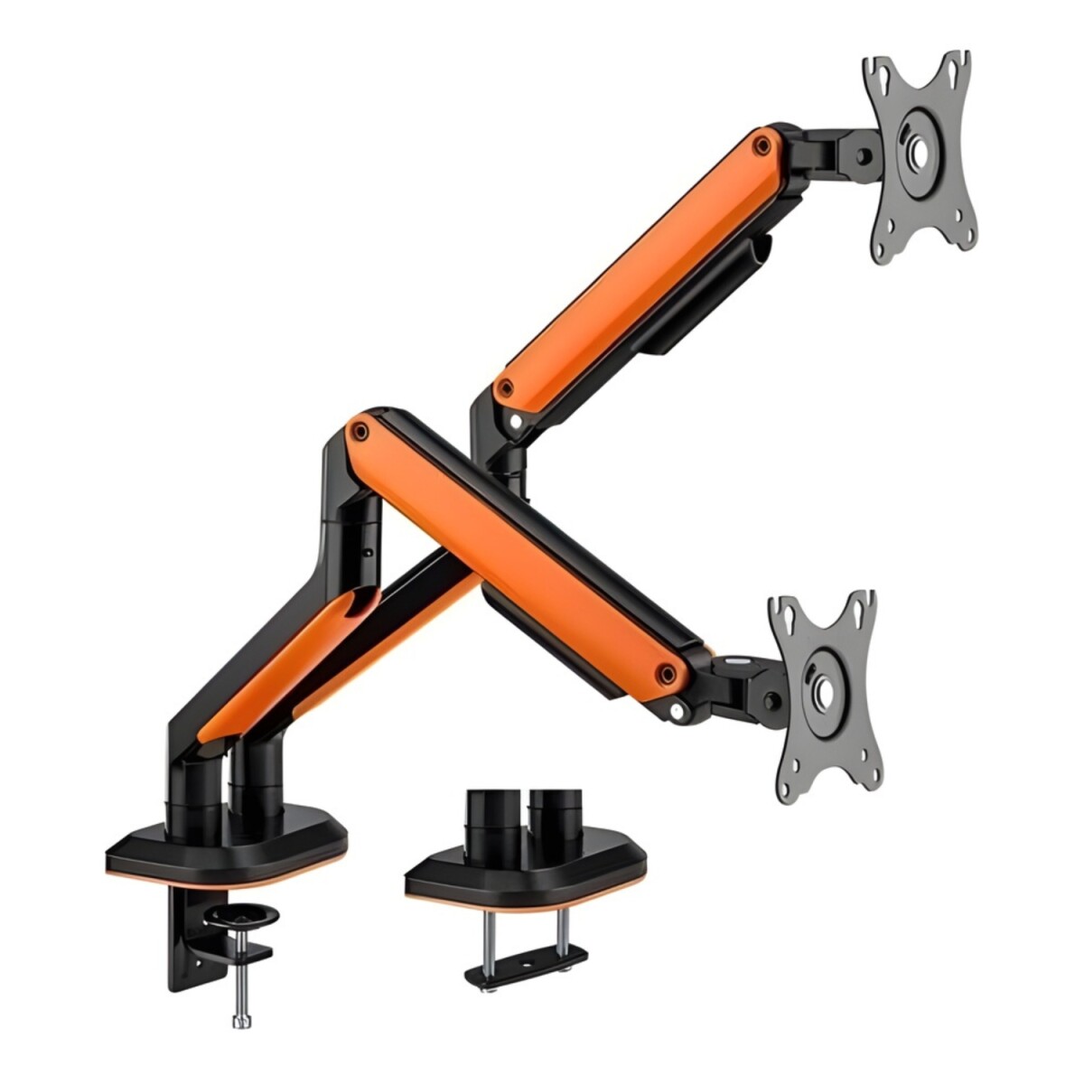 Soporte gamer para 2 monitores con brazo ajustable y agarre de escritorio Brateck LDT63-C024G de 17" a 32" - Naranja/Negro