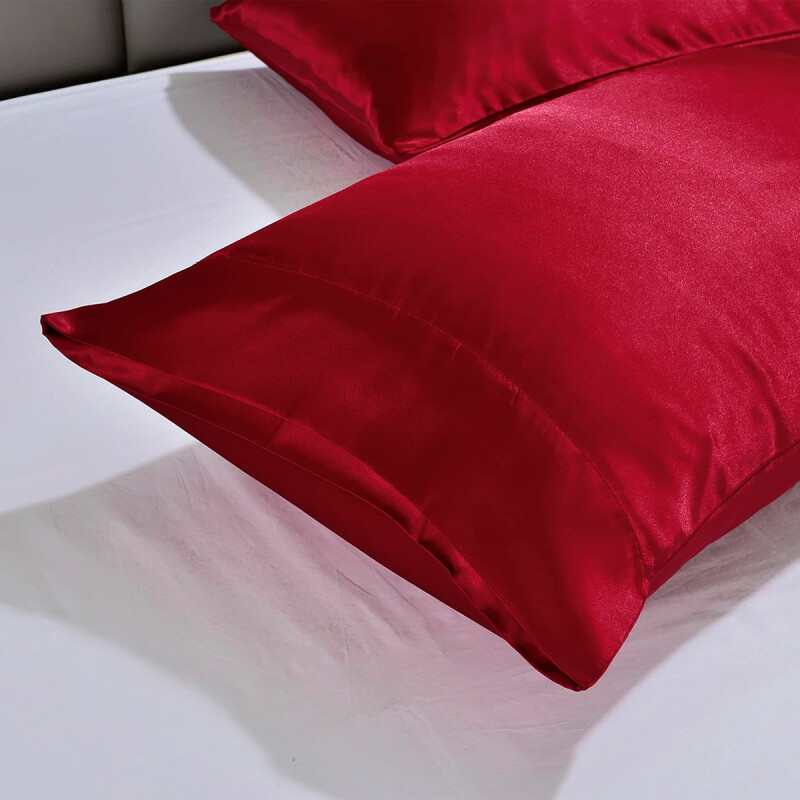 Funda Almohada De Satín Satén Tipo Seda Suave Bordo