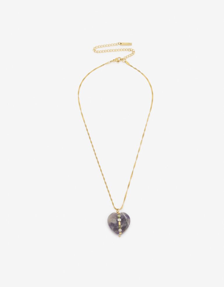 Cadena Corta con Dije Piedra Cadena De Acero Con Dije Piedra - Violeta Lila