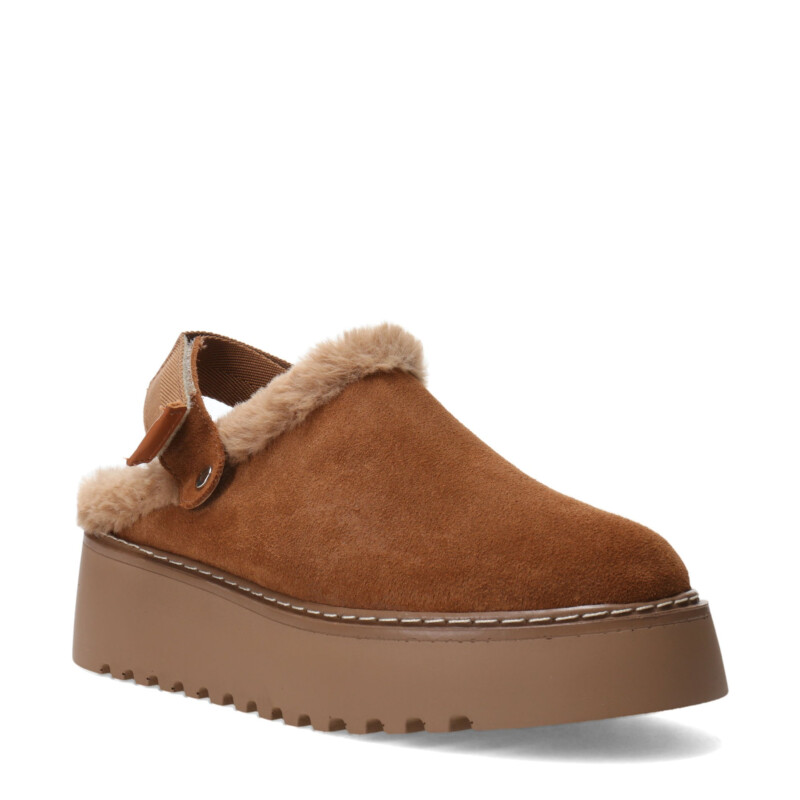Zueco de Mujer Bottero Con Piel Y Tira Trasera Marrón Camel