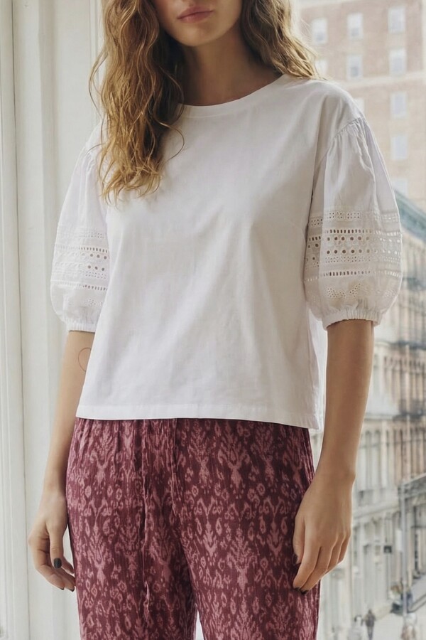 Remera Algodón Combinada Blanco