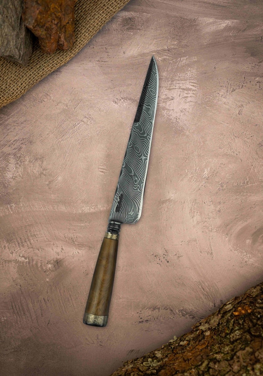 Cuchillo Cabo Torneado - Acero de Damasco 