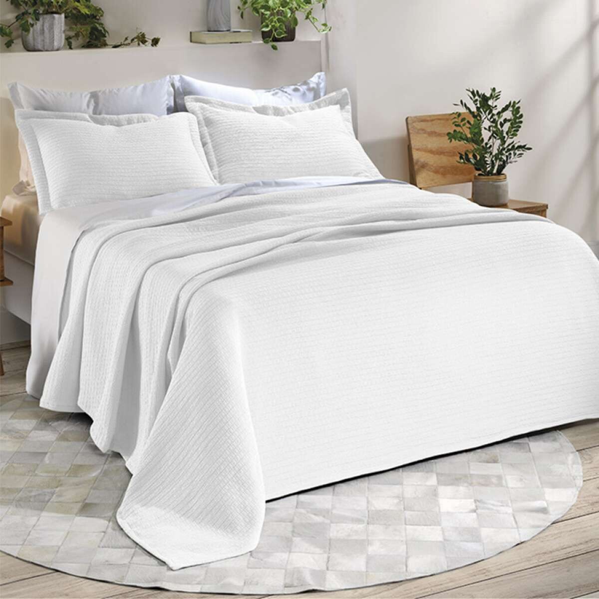 Juego Colcha y Funda Dohler 1 Plaza 100% Microfibra - Blanco 