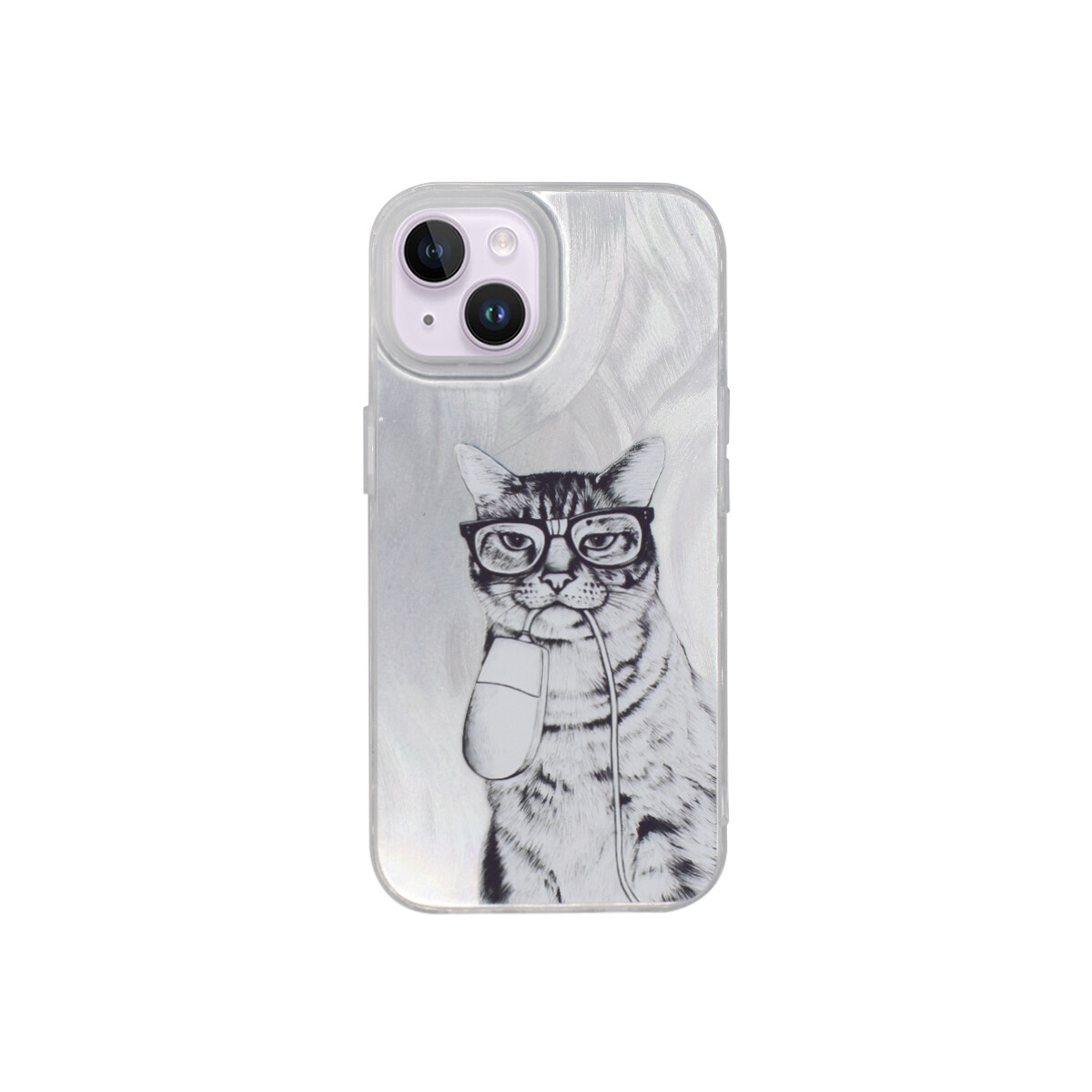Protector para iPhone 13/14 plateado diseño gato 