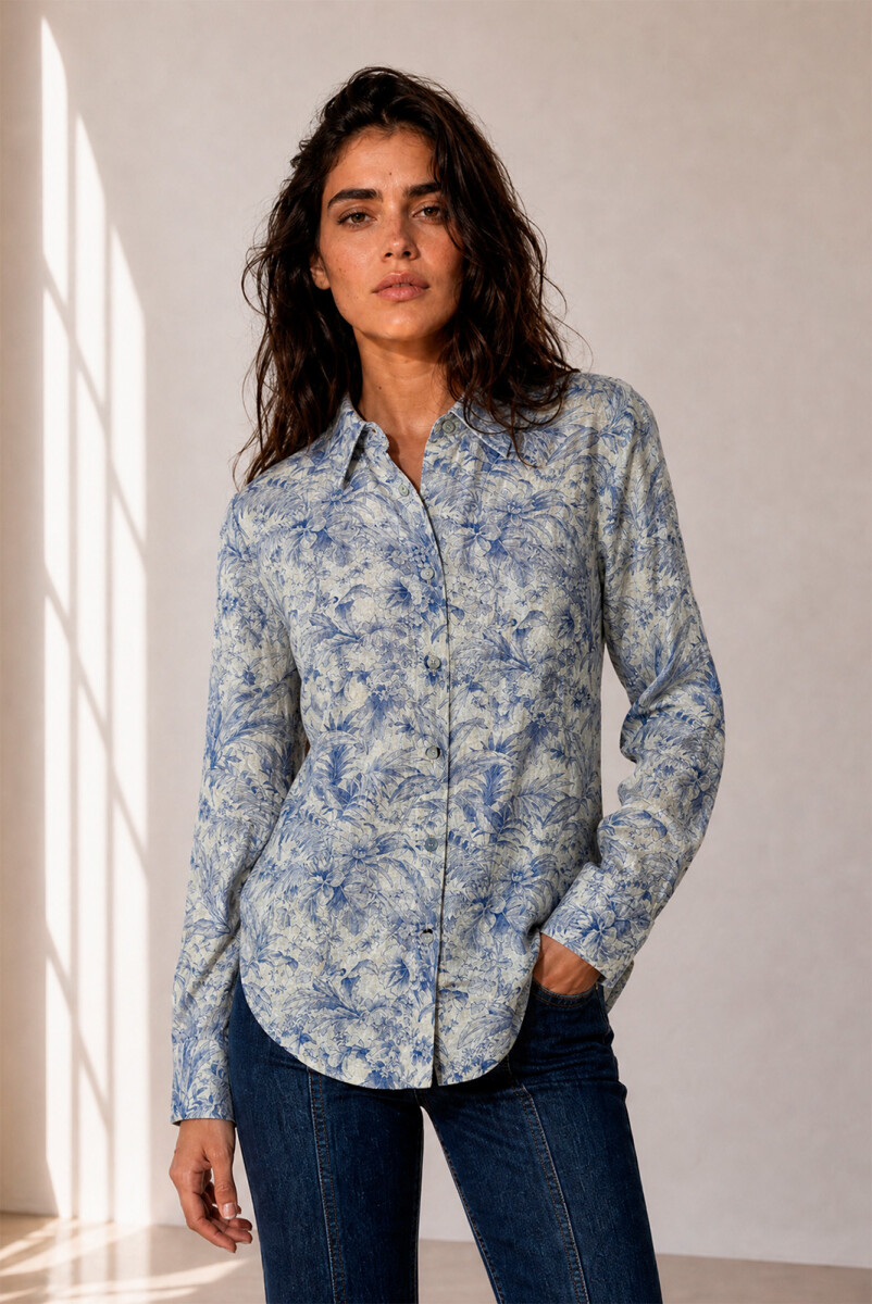 CAMISA JULIETA HOJAS - AZUL 