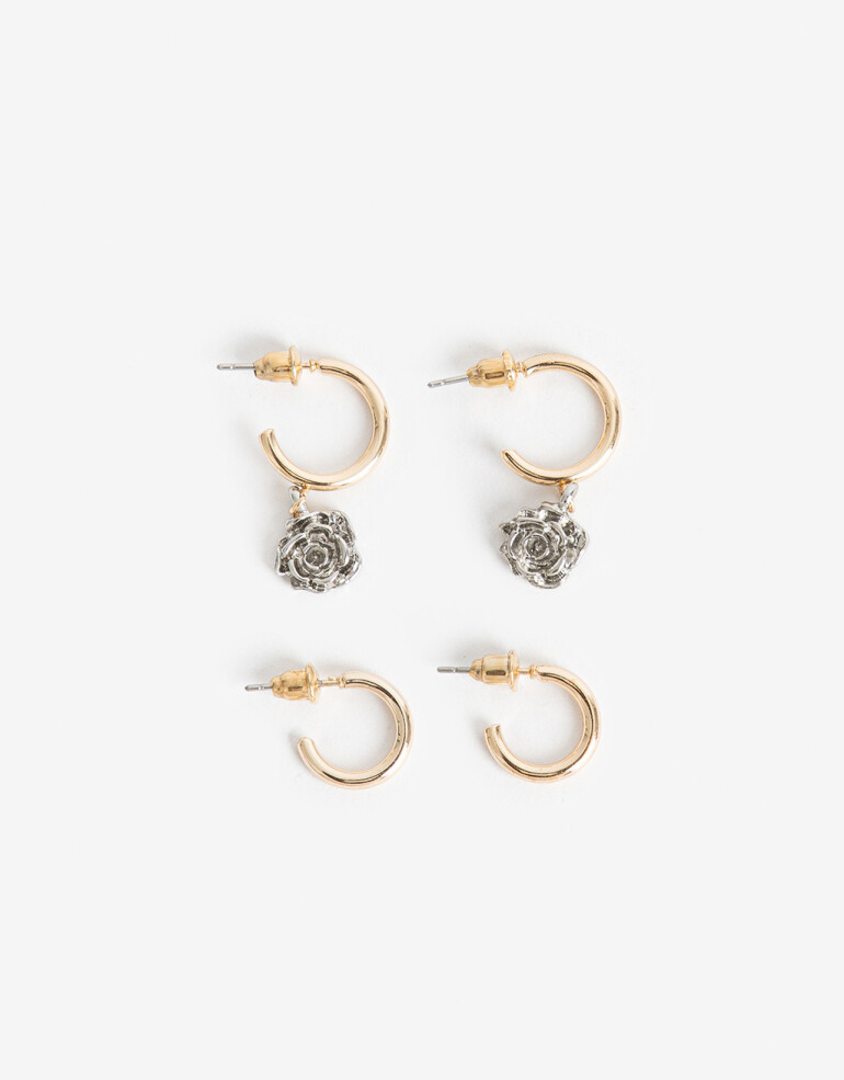 Aros Argollas Set Metal Set De Argollas Con Dije - Dorado