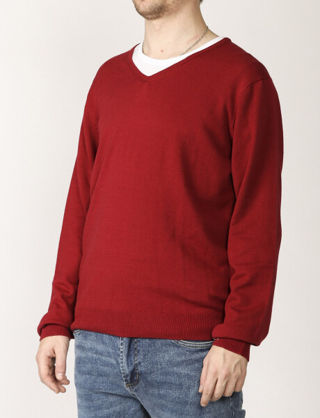 470318 SWEATER V HARRINGTON LABEL Rojo Oscuro