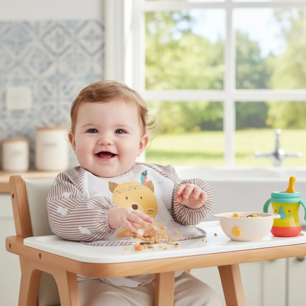 Babero con manga Little Ones gatito beige