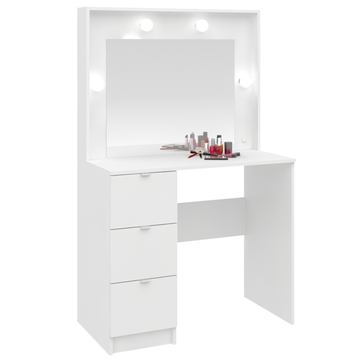 Mueble Tocador Con Espejo Porta Lámparas Luz Maquillaje Con Cajones - MDP - Blanco 