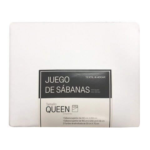 Juego Sábanas Blancas Queen Textil Hogar 300 Hilos Algodón U