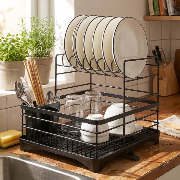 Escurridor Seca Platos Vajilla 2 Niveles Con Bandeja Drenaje Agua Cocina Imback Color Negro Escurridor Seca Platos Vajilla 2 Niveles Con Bandeja Drenaje Agua Cocina Imback Color Negro