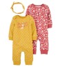 Set Enterito x2 con vincha Carters RN Mostaza Corazones- Flores Salmon