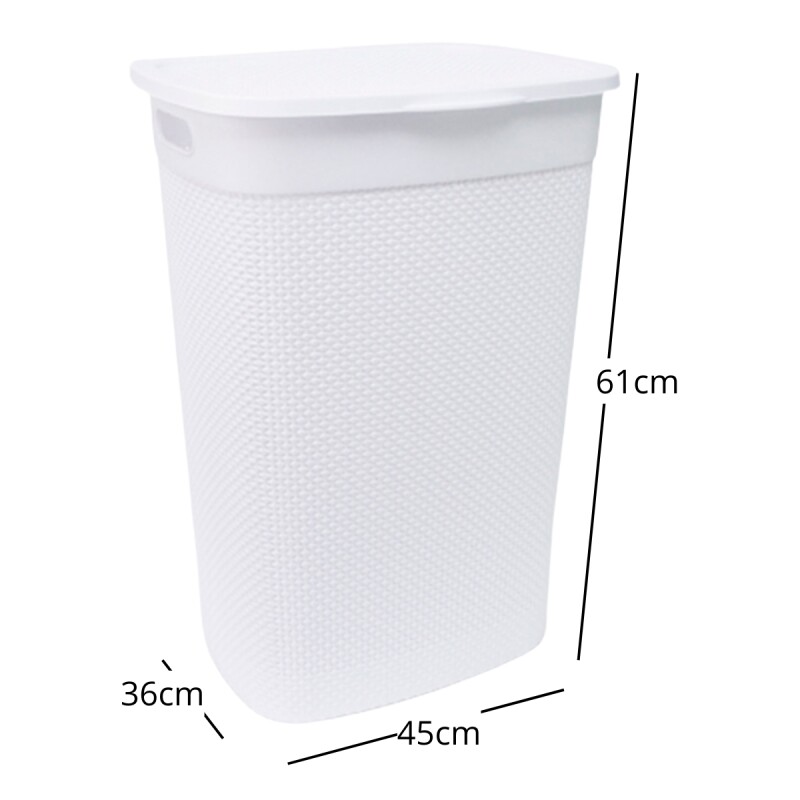 Cesto para ropa simil ratán con tapa 55 lts BLANCO