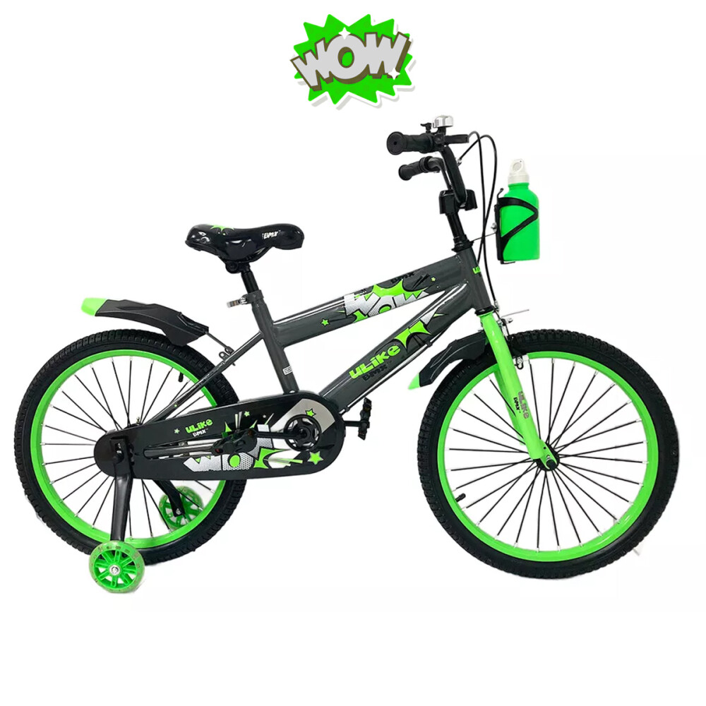 Bicicleta Infantil Rodado 20 Con Rueditas Auxiliares Y Portabotellas Verde