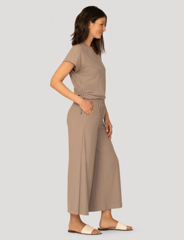 Conjunto Pantalon & Remera En Algodón Acanalado TOSTADO