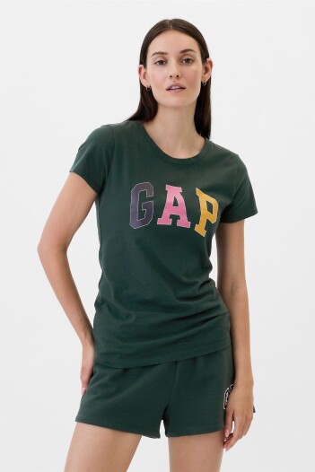 Remera Logo Gap Manga Corta Mujer Essex Green Tri Color
