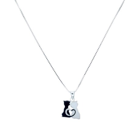 Conjunto de dije y cadena de plata 925 con esmalte, GATITOS. Conjunto de dije y cadena de plata 925 con esmalte, GATITOS.