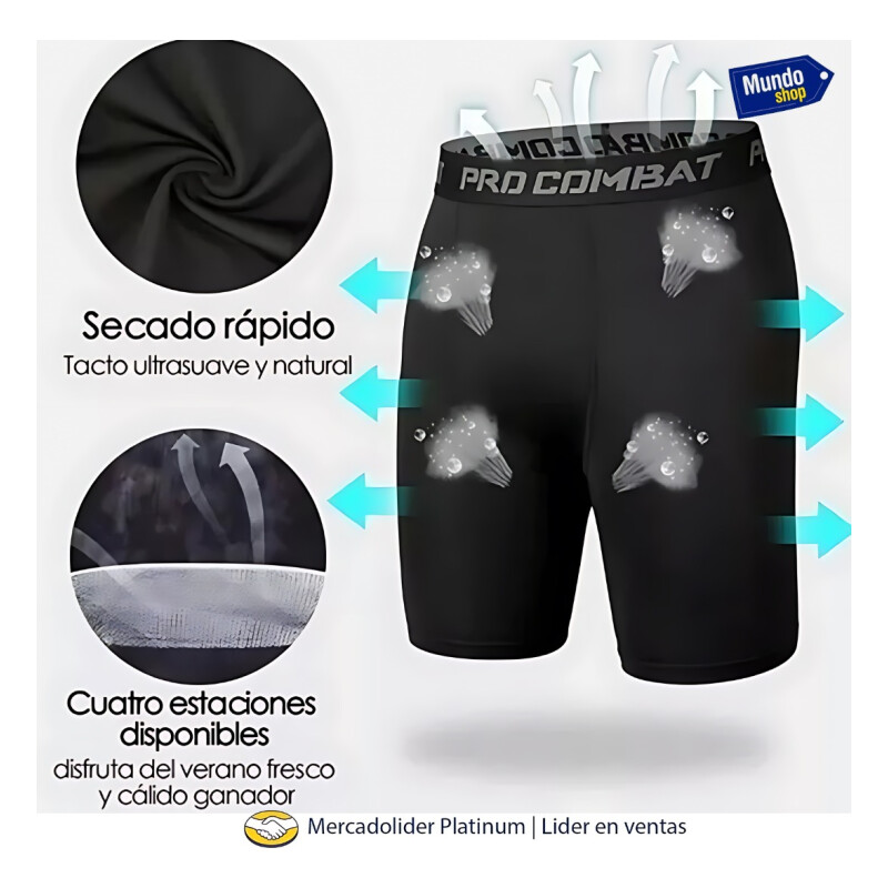 Conjunto Deportivo Termico X5 Calza Short Remera Fitness Negro