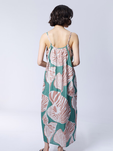 Vestido algodón estampa Hojas Verde