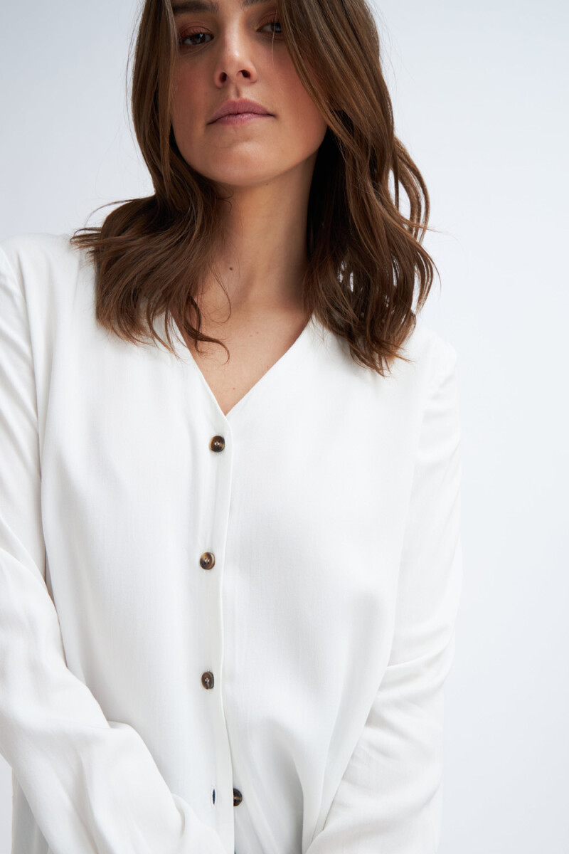 Blusa manga larga escote v Blanco