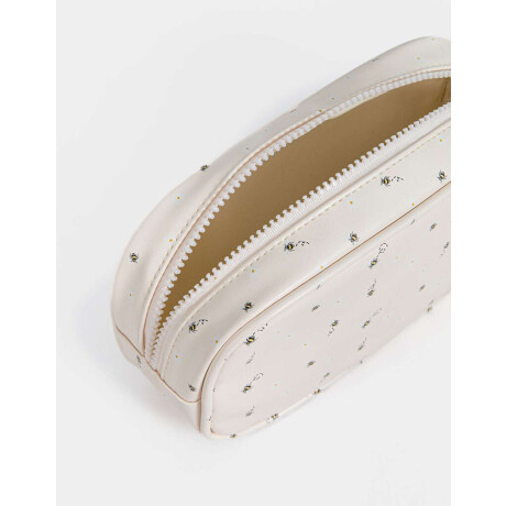 Cartuchera De Pu Estampada Y Bordada Con Bolsillo Blanco Crema