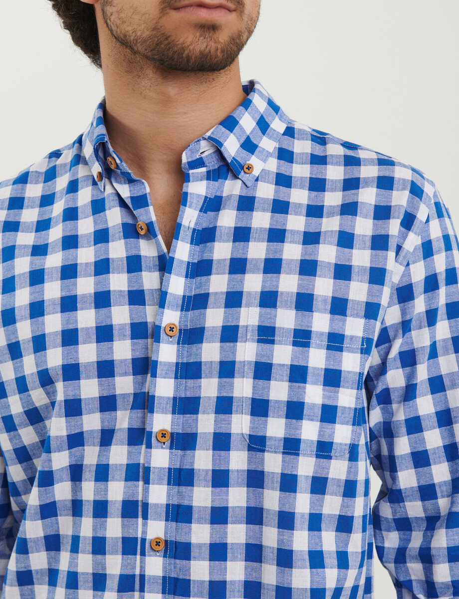 012610 CAMISA HARRINGTON LABEL Azul Piedra Melange / Blanco