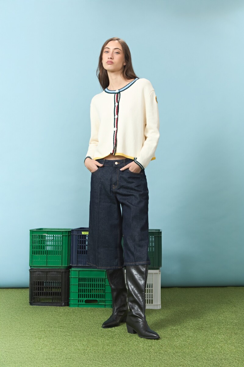 Cardigan de algodón con puños a contraste crudo