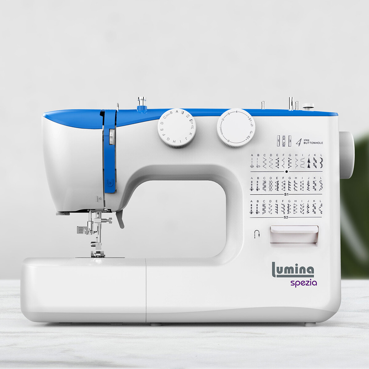 Máquina de coser Lumina Spezia 36 diseños de puntada - BLANCO-AZUL 