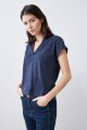 Remera media cartera escote en V azul marino melange