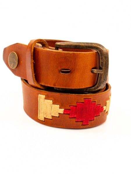 Cinto Cuero Bordado Marron C1