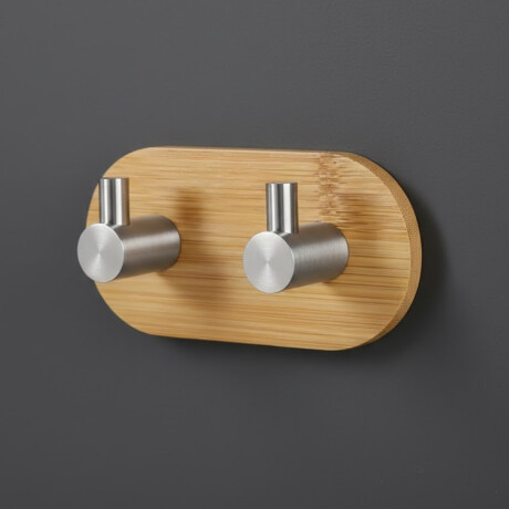 Perchero De Pared Colgante Adhesivo 2 Ganchos Madera Y Metal MADERA