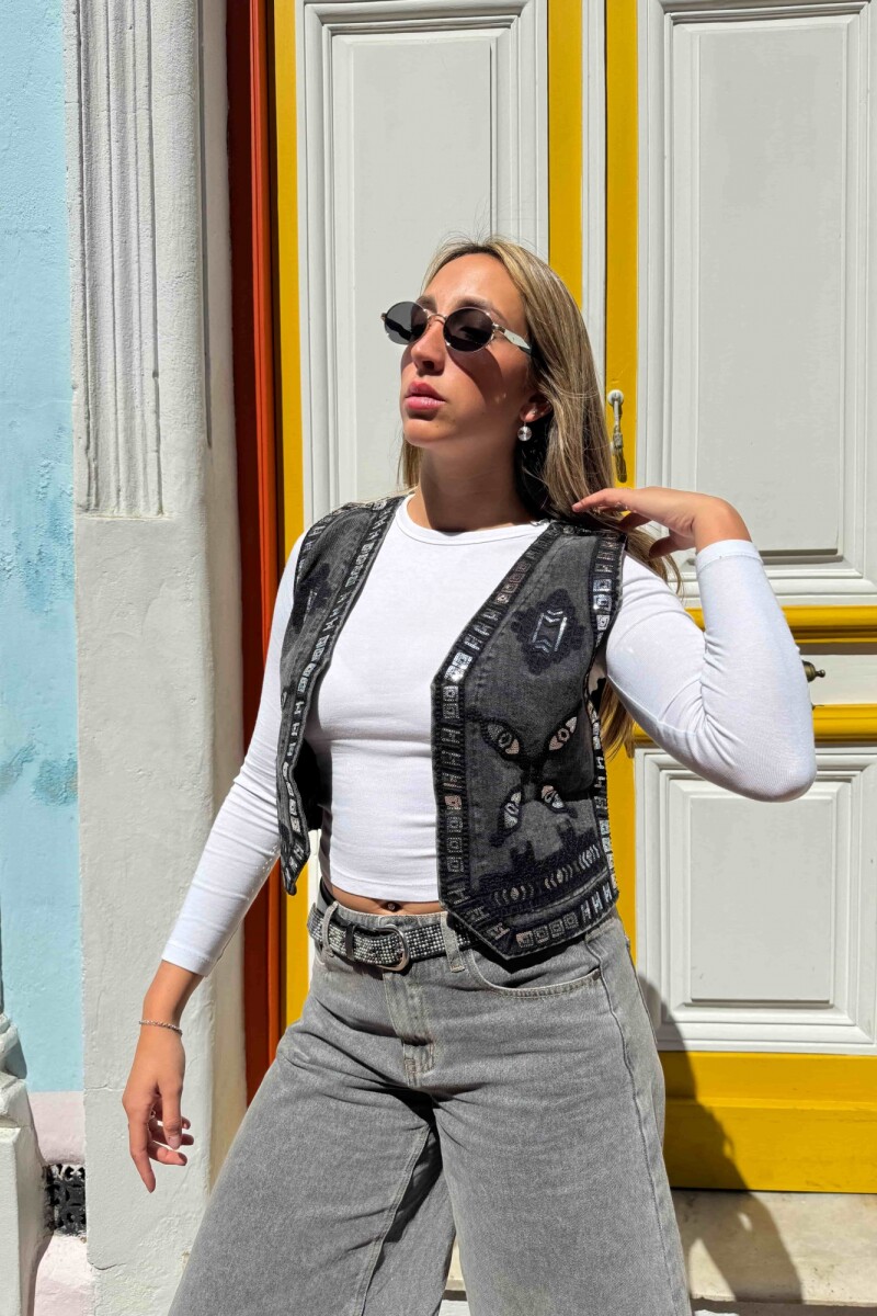 Chaleco jean bordado Gris