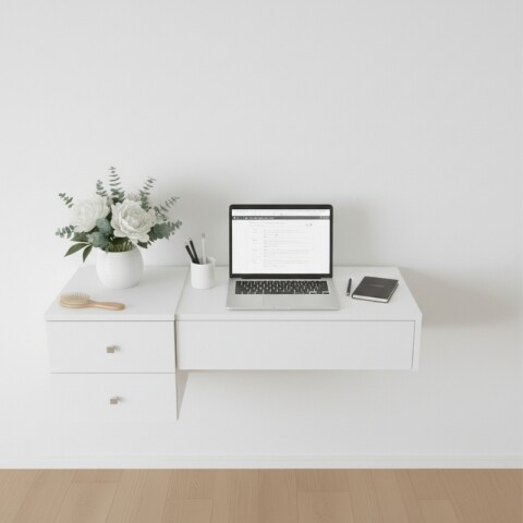 Mueble Tocador Zoe Colgante De Pared con Espejo - Escritorio y Cajones Mueble Tocador Zoe Colgante De Pared con Espejo - Escritorio y Cajones