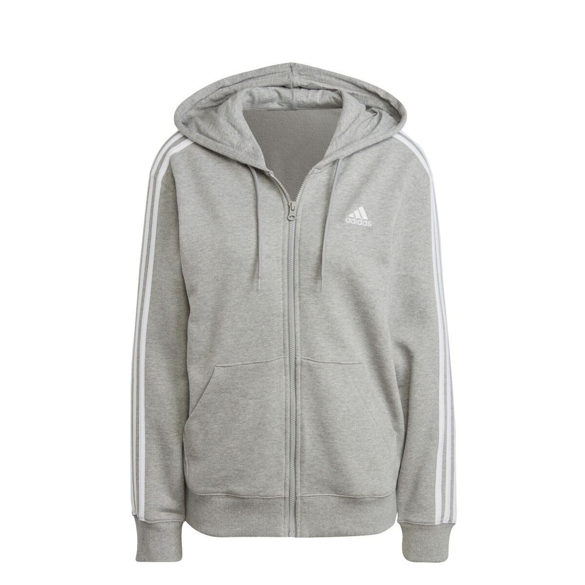 Campera de Mujer Adidas c/Capucha Essentials Terry - Gris - Blanco 