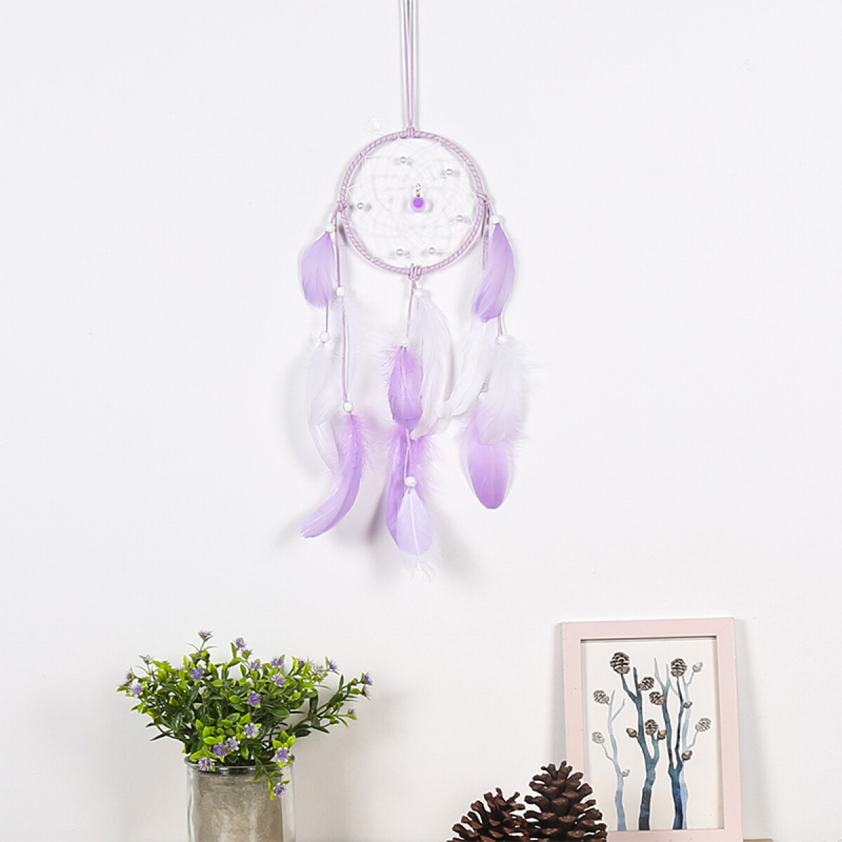Atrapasueños Blanco Y Violeta Con Luces Led 