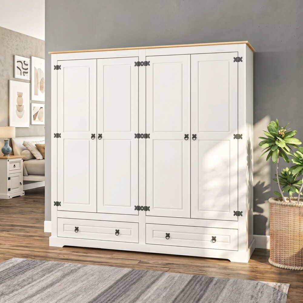 Ropero 4 puertas 2 Cajones Madera - Linea mexicana Blanco
