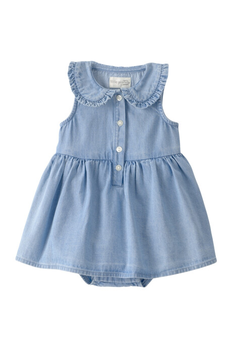 Vestido de chambray de algodón orgánico, cuello Peter Pan Sin color