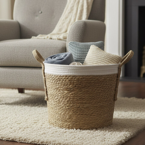 Canasto Mimbre con Borde de Hilo Home Class 35 x 30 cm U