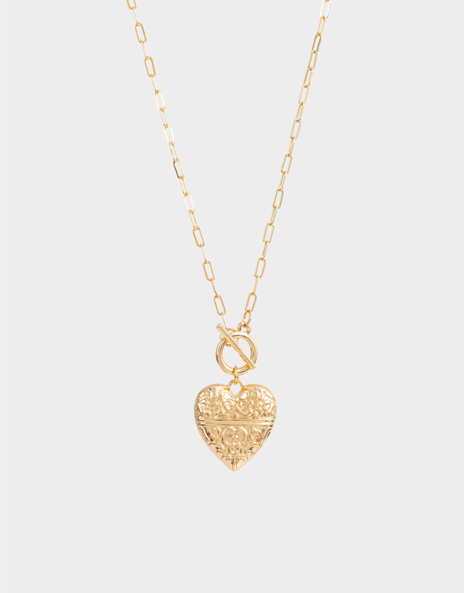 Collares Cortos Metal diferenciado Collar Corto Con Dije Relicario De Corazón - Dorado