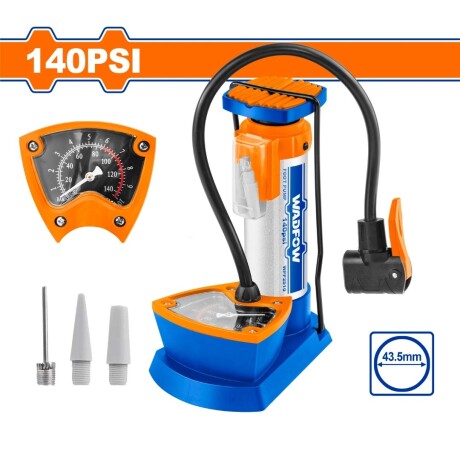 INFLADOR DE PIE CON MANOMETRO BAR/PSI WADFOW WPP2510 AMARILLO-NEGRO